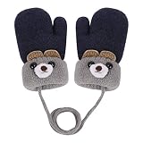 Kinder Winter Handschuhe Fäustlinge Baby Cartoon Fausthandschuh Halshandschuhe Dicke Doppelt Strickhandschuh mit Plüsch,0-3 Jahre alt, Spielen, Laufen, Skifahren Bedarf (Navy Blau)