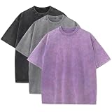 Herren-Sommer-T-Shirt aus schwerer Baumwolle, Oversize, Vintage-Stil, lose Passform, 3 Stück, L