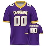 American Football Trikot Personalisierte Football Trikot Uniformen Personalisierte Teamname Nummer Shirts Hip Hop Shirts für Herren Damen Kinder violett-gelb
