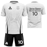 Kinder Deutschland Fußball Trikot Set mit Adler Muster, Personalisierbar,T-Shirt&Hose, Ideal Geschenk für Fans der Nationalmannschaft (DE/NL/SE/PL, Numerisch, 140, 150, Regular, Weiß/Schwarz)