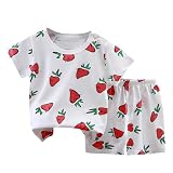 KODMNSW Mädchen Bekleidungssets T-Shirt + Short 2-tlg Kurzarm Top mit Kurze Hose Anzug Sommer Sportbekleidung Schlafanzug Sets Loungewear für Kinder 0-6 Jahre Mädchen Sale Weiß 120-130