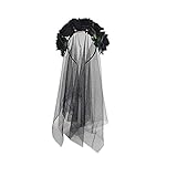 Suntrade Schwarzer Schleier mit Blumenhaarband für Damen, Mädchen, Zombie-Braut, Halloween, Cosplay, Hochzeit, Kostüm, Kopfbedeckung