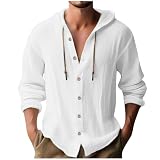 Generic Blitzangebote des Tages Leinenhemd Herren Baumwolle Leinen Hoodie Einfarbig Hoody Oberteile Knopfleiste Langarm Hemd mit Kapuze Modische Langarmshirt Schlank Sommer Shirt L