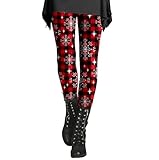 Leggings Damen High Waist - Blickdicht Leggins Weiche Sporthose Glitzer Hose Damen Lang Weihnachtsleggings mit künstlerischem Spritzdruck Rave Party Glitzerhosen Elegant Strump