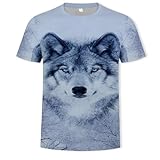 CHSLO Herren 3D Druck T-Shirt Sommer Herren T-Shirt 3D Gedruckt Fuchs Wolf Muster Tier Cool Und Erfrischend Rundhals Kurzarm Herren Casual Sport Top