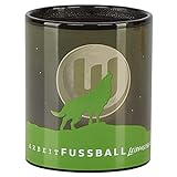 VfL Wolfsburg Keramik Zaubertasse Tasse Magic Mug Schwarz-Grün WOLF / LOGO MOND 0,3 l Schriftzug: Arbeit Fussball L