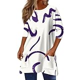 Damen 3/8 Ärmel Tops Casual Shirts Basic Sommer Tees Damen Top mit 3/8 Ärmeln 3/8 Sleeve Print T Shirts für Frauen N Dunkelviolett XL