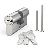 MANICAF Schließzylinder, Profilzylinder 30/30, Zylinderschloss, Profil-Doppelzylinder mit 3 Schlüsseln, Euro Messingzylinder Satin Zink Finish Querlö