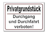 Privatgrundstück-Durchgang und Durchfahrt verboten-Schild-Aluminium Dibond 30x20 cm-Warnschild-Parken-Hinweisschild (1650-6 mit 2 Löcher)