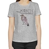 The North Remembers Game of Thrones Grey Edition Klassisches Damen T-Shirts Grau mit Rundhalsausschnitt und kurzen Ärmeln 3X-Larg