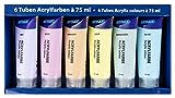 Stylex 28629 - Pastell Acrylfarben im Set, 6 Tuben á 75 ml, auf Wasserbasis hergestellt, matt, hohe Deck- und Farbkraft, lichtbeständig, schnelltrocknend und w