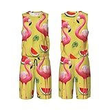 Basketball-Trikot, Tank-Top, Trainings-Shorts, Fußball-Volleyball-Team-Uniform, Pink Flamingo und Wassermelone, Schwarz , L