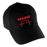 VIMAVERTRIEB® Baseballcap Mainz - Herzschlag - Druck: rot - Cap Kappe Mütze Schirmmütze Fußball Fanartikel Fanshop - schw