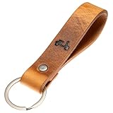 ELBERCRAFT Schlüsselanhänger Leder Roller Geschenk für Frauen oder Männer pflanzlich gegerbt braun mit gravur schwarz 12 cm made in Germany Leather Key