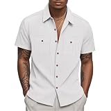 Kurzarm Herren Casual Leichte Komfortabel Mode Shirt Regular Fit All-Match Revers Knopfleiste Hemd Klassisch Temperament Trend Tops B-White XXL