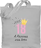 Baumwolltasche - 18. Geburtstag - Achtzehn Mädchen Princess 2005 schwarz - Unisize - Hellgrau - geschenke für freundin zum 18 volljährig (18) bauwollbeutel happy 18th birthday geschenk - WM101