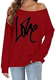 florynova Schulterfreies Damen-Sweatshirt, langärmelig, Pullover, Pullover, lässig, lockere Bluse, Tunika, T-Shirts, Weinrot, 36