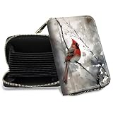 DHYYDSQZ Schlanke minimalistische Geldbörse für Männer und Frauen, kleines Kreditkartenetui, Art Red Cardinal Birds, Card Holder with Zipper, Art Red Cardinal B