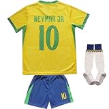 WINKIZIL 2024 Brasilien #10 Copa-American Neymar Home Kinder Fußball Fußball Trikot Shorts Socken Set Jugendgrößen, Gelb, 26 (8-9 Years)