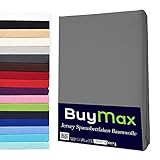 Buymax Spannbettlaken 180x200cm Baumwolle 100% Spannbetttuch Bettlaken Jersey, Matratzenhöhe bis 25 cm, Farbe Anthrazit-G