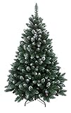 RS Trade HXT 15013 210 cm künstlicher Weihnachtsbaum mit Schnee und Zapfen (Ø ca. 135 cm) ca. 1400 Spitzen, schwer entflammbarer Tannenbaum mit Schnellaufbau Klappsystem, inkl. Christbaum S