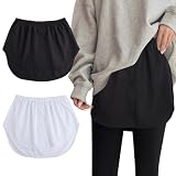 2 Stück Hemdverlängerung Damen Blusenrock Mini Unterrock Blusen Rock Verlängerung Sweep Shirt Extension Skirt mit Knöpfen (XL, Schwarz + Weiß)