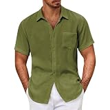 Leinenhemd Herren Hemd Kurzarmhemd Regular Fit Strandhemd Business Linen Shirt Sommer Freizeithemd Beach Casual Basic Button Down Shirt Sommerhemd Herren Kurzarm Regular Fit Hemd Mit B