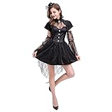 Damen Gothic Kleid Langarm Spitzenkleid Elegant Halloween Kostüm Halloween Punk Kleider Vampirkleid, A6, M