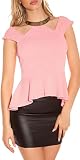 Cold Shoulder Schößchen Top Shirt mit Choker-Applikation XS