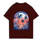 Kaschmir Pullover Herren Shirt Mens Kurzärmliges Oversize Basic Unterhemd Sweat Sommer Tropischer Druck Boxy Rot S