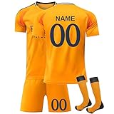Personalisierbares Kinder Fußballtrikot 2024/2025 mit Namensaufdruck – Komplettes Spielset (Trikot + Shorts + Stutzen) – Personalisierte Fußballuniform für Jungen und Mädchen A05