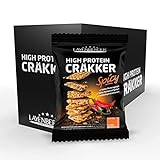 Layenberger High Protein CRÄKKER Spicy, würzig knuspriger Snack mit viel Eiweiß und wenig Kohelnhydraten, (8 x 75g)