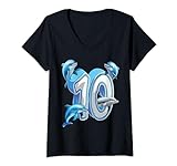 Damen Delphin Lovers 10. Geburtstag B-Day 10 Jahre alte Delfine T-Shirt mit V