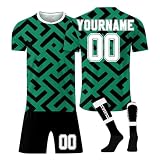 Personalisiert Fußballtrikot für Kinder Erwachsene Fusstball Shorts Socks & Trikots 3 Teiliges Set,mit Eigenem Namen/Teamname/Nummer/Logo Atmungsaktiv T Shirts Sportkleidung Fanartik
