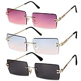 Gaosaili 3 Stücke Rechteck Randlose Sonnenbrille, Rechteck Retro Durchsichtige Linse Rahmenlose Sonnenbrille für Frauen Männer - Square Rimless Sung