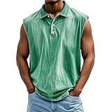 Tank Tops Herren Muskelshirts Knopfleiste V Ausschnitt Sport Tshirts Sommer Ärmellos Unterhemden Atmungsaktiv Muscle Shirt Gym Funktionsshirt Achselshirts Freizeit Strand Top mit Tasche(#D Green,M)
