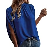 Bluse Damen, Yoga Kurzarm Tunika Oversize Schwarz Made in Italy Chiffon Shirt Fledermaus Sommer Tshirt mit Gummizug Am Saum Große Größen Locker Oberteile L
