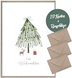 Weihnachtskarten mit Umschlägen aus Kraftpapier - 20 Stück (Veredelt) | Premium Weihnachtskarten-Set schlicht & edel | A6 exklusiv Klappkarten mit Umschlag Set g