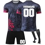 Generisch Personalisiert Trikot Fussball Jungen 25/26, DIY Fussballtrikot Erwachsene/Kinder Fußballtrikot Set mit Eigenem Namen Nummer, Trainingsanzug Tshirts, und Socken Sets 03