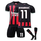 A-C Milan Trikot Nr. 11 Ibrahimovic Nr. 9 Giroud Fussball Jersey Anzug für Kinder Hause/Auswärts Football Tshirts, Shorts Und Socken Für Junge Herren A01 11, 3XL