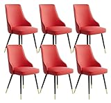 NoSper Stuhl Küche Esszimmerstühle Set mit 6 Seitenstühlen, wasserdicht, PU-Leder, Stühle mit Metallbeinen, Loungesessel (Farbe: Rot, Größe: Schwarz-Goldfüße)