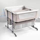 ZXSYYDS Stubenbett Als Beistellbett | Zwillingsbett | Tragbares Bett Mit Wiege | Höhenverstellbarer Nachttisch Für 1–36 Monate | Anti-Erbrechen-Design,Khak