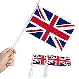 Anley British Union Jack UK Mini Flag 12 Pack - Hand Held Small Miniature Great Britain Flags on Stick - Fade Resistant & Vivid Colors - 5x8 Inch with Solid Pole & Spear Top