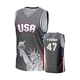 Rffov 2024 USA 47. Wahl Basketball Trikot #47 Amerika Flagge Präsident Trump Basketball Shirt mit Freiheitsstatue, Grau, M
