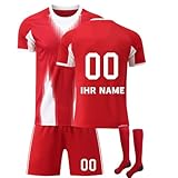 Generisch New 25/26 Fussball Trikot Kinder Personalisiert eigenem Namen & Nummer Enthält Shorts & Socken Heim/Auswärts Fussball Training T-Shirts set fußball geschenke für jung
