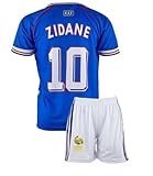 Mefstone Frankreich Zidane #10 Kinder Trikot für Kinder, 1998 Nostalgie Football Trainings Kinder Trikot, Fußball-Trainingstrikots für Jungen, Komm mit Shorts(Zidane,128)