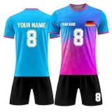 Deutschland Trikot mit Namen Nummer Logo Jungen, Personalisierte Fussball Trikot Set, Fussball Geschenke Jungen,Fußball Trikots für Kinder Erwachsene,Outdoor Sportshirt und Shorts Anzug