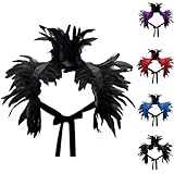 Schwarz Gothic Federumhang, Natürliche Feder Shrug Schal Poncho Kragen, Victorian Flügel Kostüm, für Halloween Maskerade Cosplay Kostü