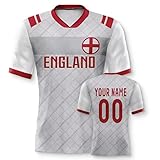 England Personalisiertes Weltmeisterschaft Fussball Trikot mit Ihrem Namen und Nummer für Herren Damen Kinder Casual Sport Fan T-Shirt Trikot Geschenk G