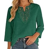 Gefomuofe Spitzentop Damen Langarm Oberteile Einfarbige T-Shirt Basic Langärmeliges Tuniken Lässig Blusenshirt Spitze Bestickt Tunika Loose Fit Blusentops Urlaubskleidung